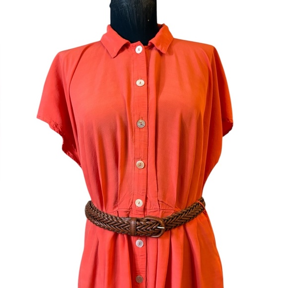 Corey Lynn Calter Anthropologie Pink and Orange Buttoned Midi Dress - Picture 13 of 15